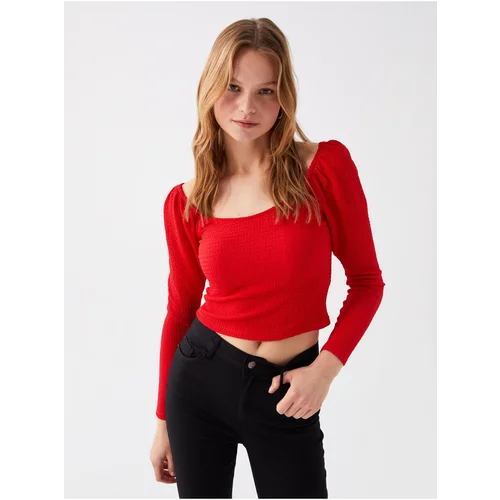 LC Waikiki Women's U-Neck Straight Long Sleeve Crop