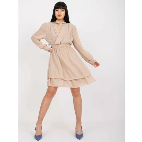 Fashion Hunters Airy, beige cocktail dress with a mini length OCH BELLA