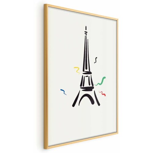  Plakat - Black Illustration of the Eiffel Tower on a Light Background 60x90 Zlatni okvir Cijene
