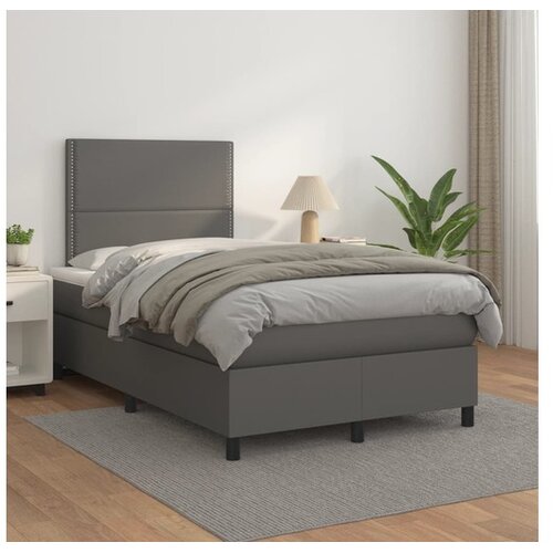  Box spring postelja z vzmetnico siv 120x200 cm umetno usnje Cene