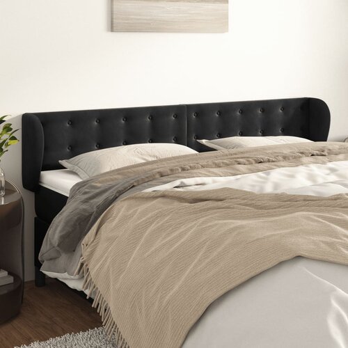 VidaXL Uzglavlje s u&amp;scaron;ima crni 163x23x78/88 cm bar&amp;scaron;unasti Slike