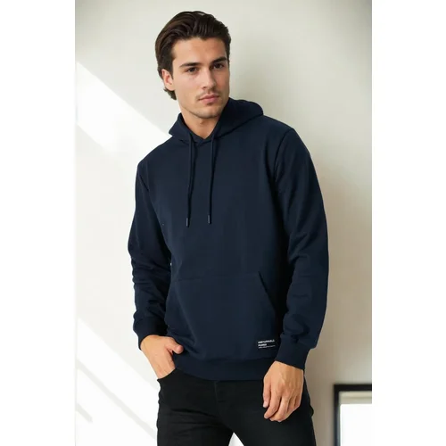 Dewberry 12612 Hooded Kangaroo Pocket Mens Sweatshirt-NAVY