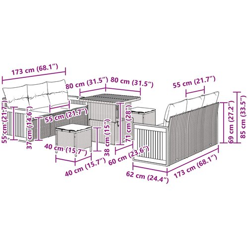  Sjedeća garnitura za vrt 9 kom. 8-Broj sjedala Crna 80 x 80 x 71 cm Slike