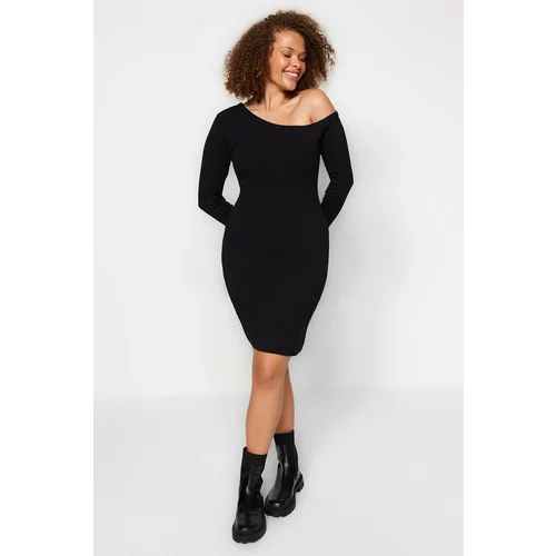 Trendyol Curve Black Boat Neck Bodycone Knitted Dress