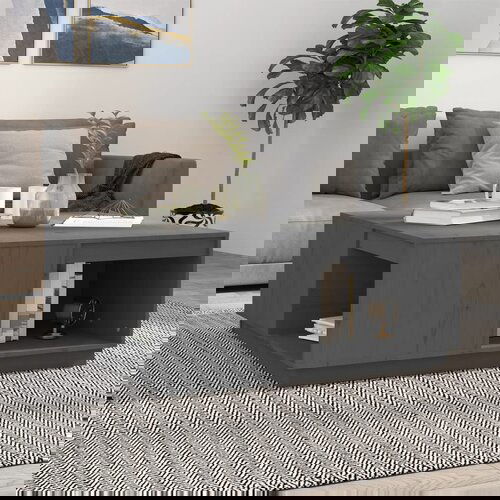 The Living Store Klubska mizica siva 100x101x40,5 cm trdna borovina - Klubska Mizica, (21574722) Slike