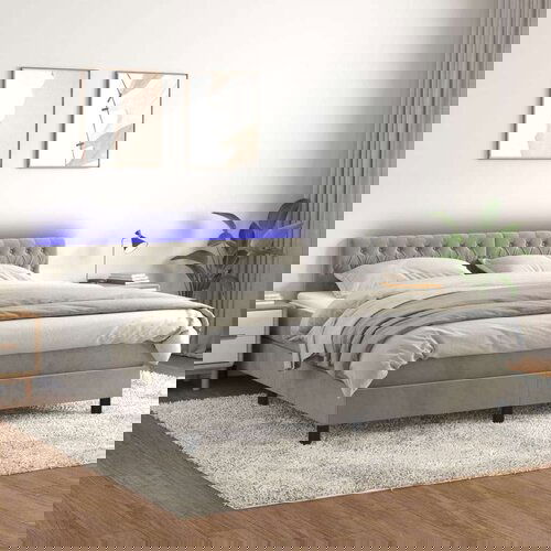  Box spring s madracem LED svjetlosivi 160x200 cm baršun Cijene