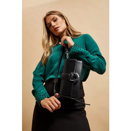 Marisse Shoulder Bag With Silver Buckle, Black Slike