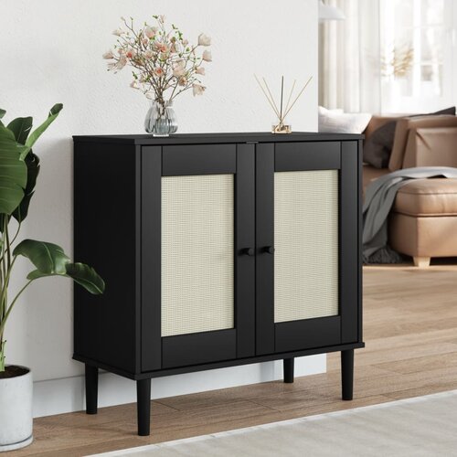 vidaXL Komoda SENJA crna izgled ratana 80x35x80 cm masivna borovina Cene