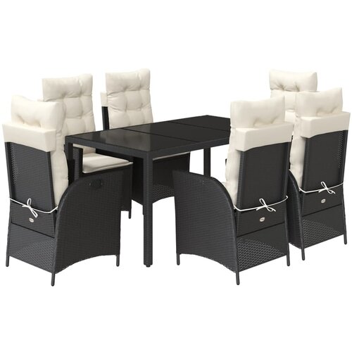  7-dijelni vrtni blagovaonski set s jastucima crni od poliratana Crna 150 cm table length Slike