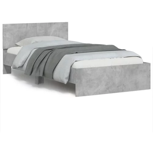 vidaXL Okvir kreveta s uzglavljem siva boja betona 100x200 cm drveni
