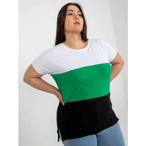 Fashion Hunters White and green women's striped blouse plus size