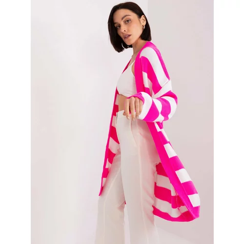 Fashion Hunters Fluo pink-white loose striped cardigan