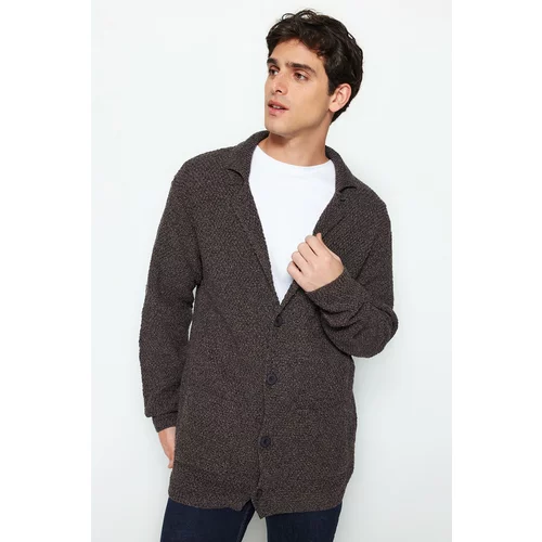 Trendyol Men's Brown Slim Fit Jacket Collar Textured Pocket Knitwear Cardigan