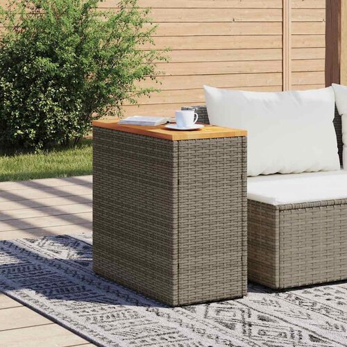  Vrtni bočni stolić s drvenom pločom sivi 58x27,5x55cm poliratan Slike