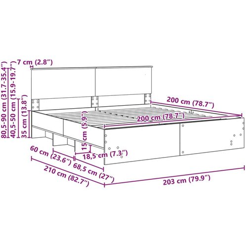  Okvir za krevet s uzglavljem Siva Sonoma 200 x 200 cm - Sivi hrast sonoma 200 x 200 cm Slike