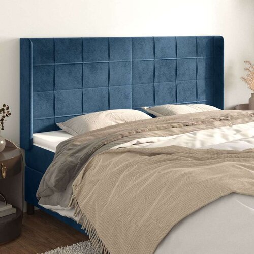  Vzglavje z u&amp;scaron;esi temno modro 163x16x118/128 cm žamet, (20953263) Slike
