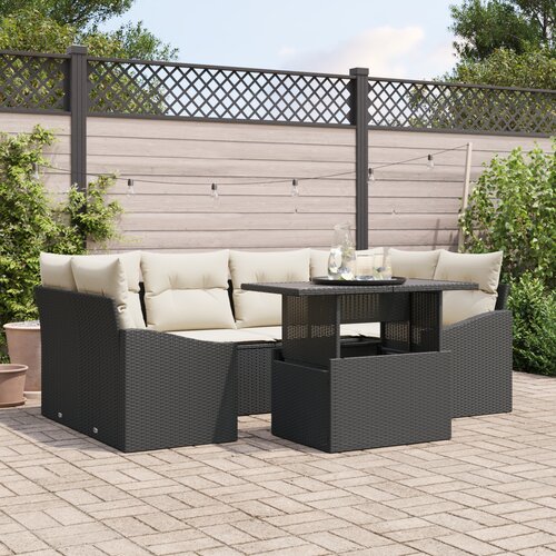 vidaXL 7-delni vrtnarski sofa set z blazinami črna pe ratan Cene