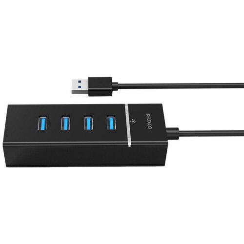 Deltaco HUB 3.0 4xUSB-A aluminijast, črn Slike