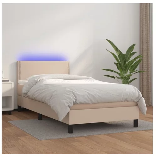  Box spring postelja z vzmetnico LED kapučino 100x200 cm