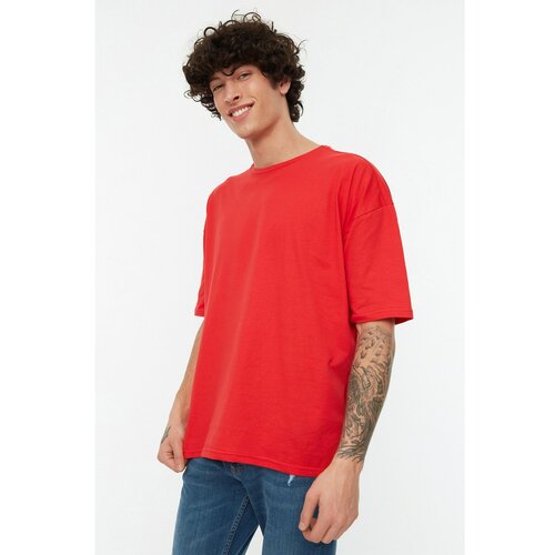 Trendyol Red Men's Basic 100% Cotton Crew Neck Oversize Short Sleeved T-Shirt Slike