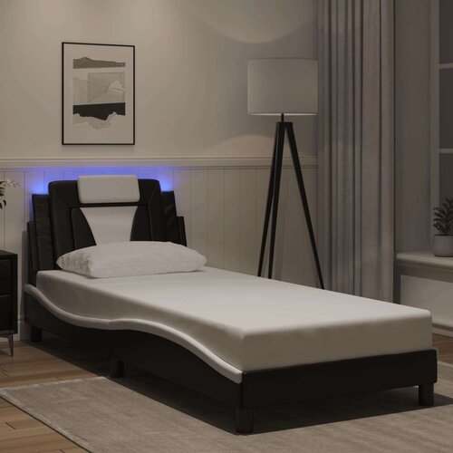  Okvir kreveta s LED svjetlima crno-bijeli 80x200cm umjetna koža Slike