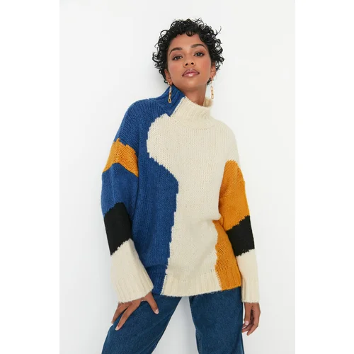 Trendyol Multicolored Soft Textured Color Blocked Wide Fit Knitwear Sweater