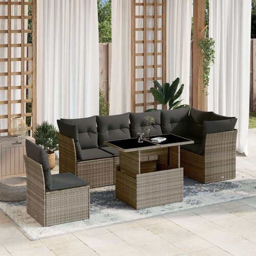  7-dijelni set vrtnih sofa sivi od poliratana Slike