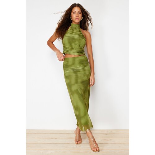 Trendyol Green Draped Maxi Tulle Stretch Knitted Skirt Cijene