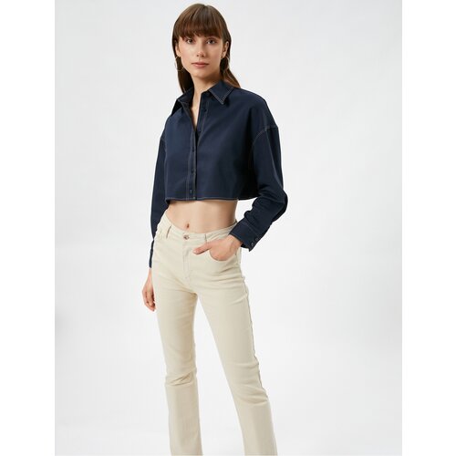 Koton Crop Shirt with Long Sleeves, Dropped Shoulders, Loose Fit. Slike