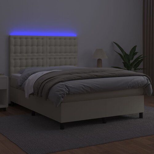  Krevet box spring s madracem LED krem 140x200cm od umjetne kože Slike