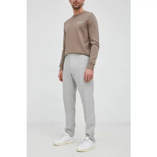 Emporio Armani Lanene hlače za muškarce, boja: siva, ravni kroj