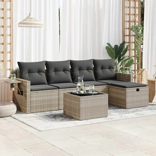 vidaXL 6-dijelni set vrtnih sofa od poliratana s jastucima svjetlosivi Cijene