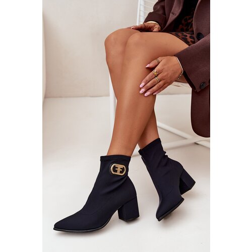 Zazoo Women&amp;#039;s Heeled Boots With Gold Detail 3128 Black Slike