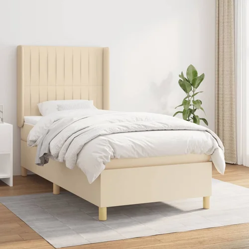 Krevet s oprugama i madracem krem 90 x 200 cm od tkanine