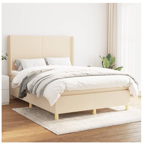 vidaXL Box spring postelja z vzmetnico krem 140x190 cm blago Cene