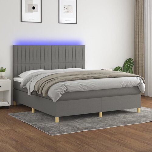 VidaXL Box spring postelja z vzmetnico LED temno siva 180x200 cm blago Slike