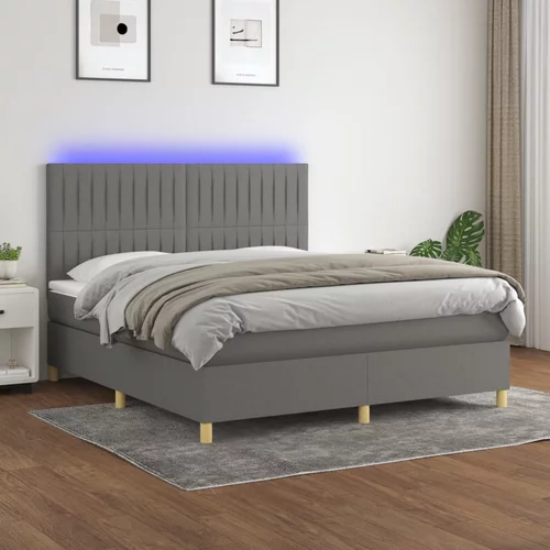 vidaXL Box spring postelja z vzmetnico LED temno siva 180x200 cm blago
