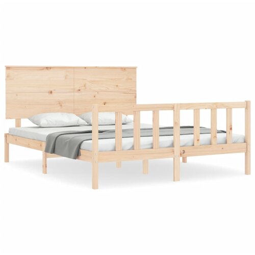 Maison Chic Posteljni Okvir - Dvoposteljna postelja z vzglavjem trden les, (22080408) Cene
