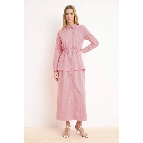 Trendyol Modest Ženska haljina Tctss26Eb00092, Crveno-bela Cene