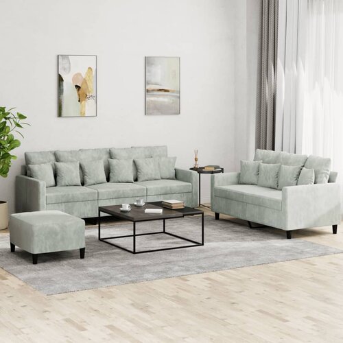  3-dijelni set sofa s jastucima svjetlosivi bar&amp;scaron;unasti Slike