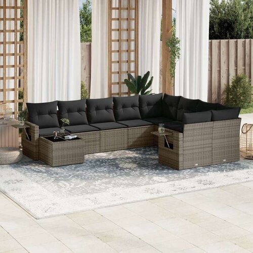 vidaXL 10-dijelni set vrtnih sofa od poliratana s jastucima sivi Cijene