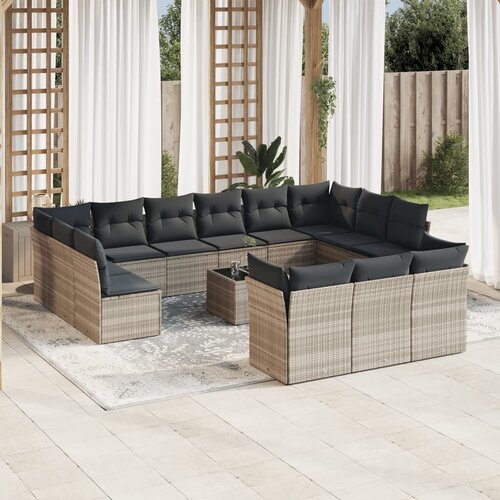 VidaXL 14-dijelni set vrtnih sofa poliratan s jastucima svijetlosivi Slike