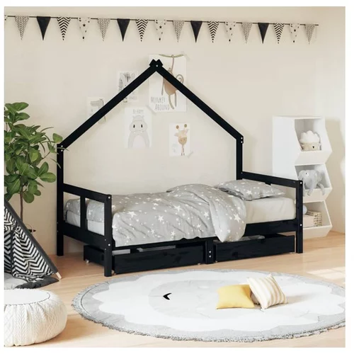 vidaXL Okvir za dječji krevet s ladicama crni 80 x 160 cm od borovine