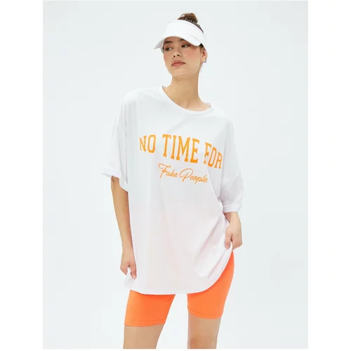 Koton Oversized Sports T-Shirt with Slogan Print Crew Neck.