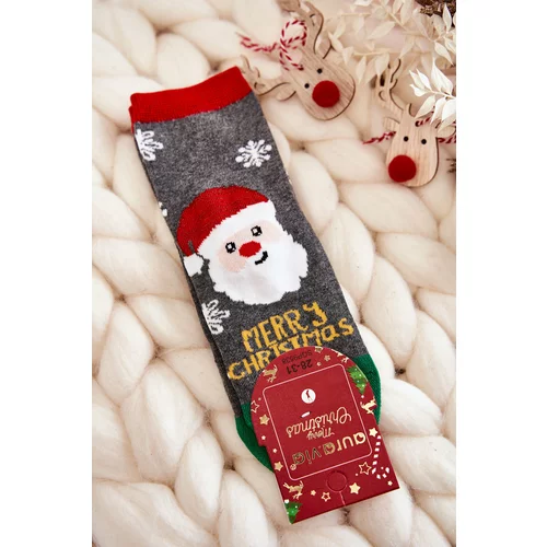 Kesi Children's Socks "Merry Christmas" Santa Grey-green