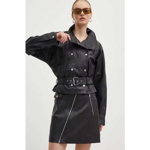 Hugo Kožna jakna za žene, boja: crna, za prijelazno razdoblje, 50516752