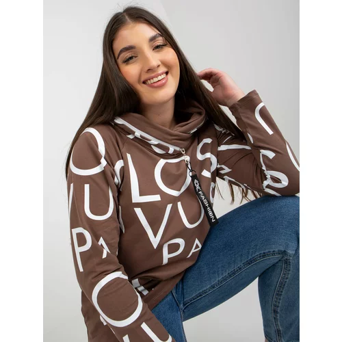 Fashion Hunters Plus size brown cotton sweatshirt with letters