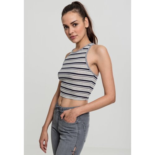 UC Ladies Women's T-Shirt Rib Stripe Cropped Top Dark/White/Grey Slike