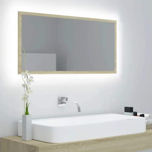 vidaXL LED kopalniško ogledalo sonoma hrast 90x8,5x37 cm akril, (20777572)