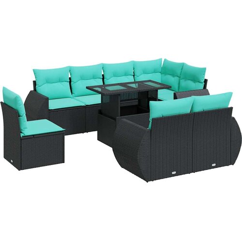  Vrtna garnitura - 9-dijelni set vrtnih sofa s jastucima crni od poliratana bagrem - Crna sa spremi&amp;scaron;tem 1 Slike